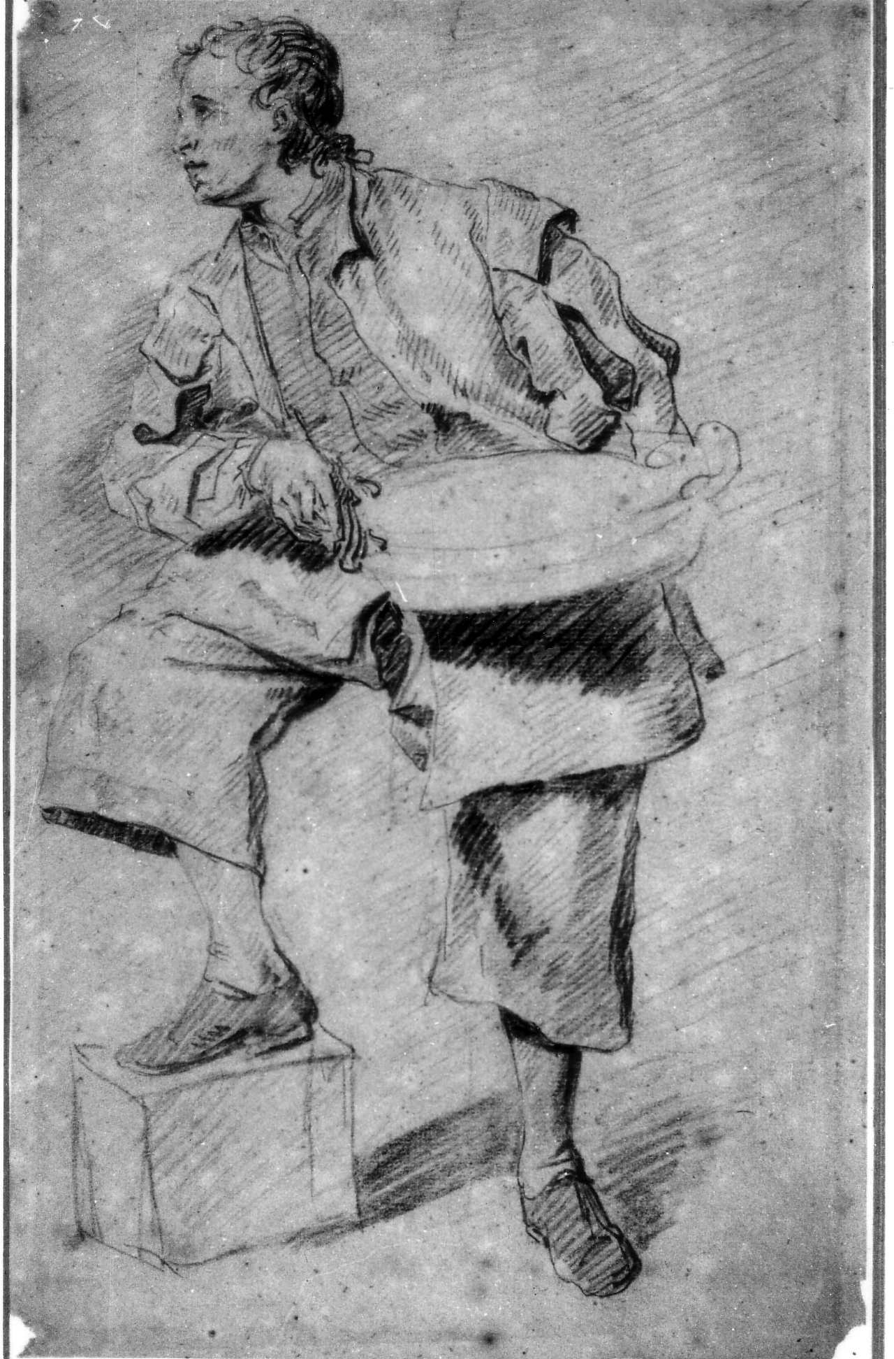 6. Pierre d’Angellis, Study of a Standing Man with a Bowl, 29 x 18 cm, black chalk. Rennes, Musée des Beaux-Arts.